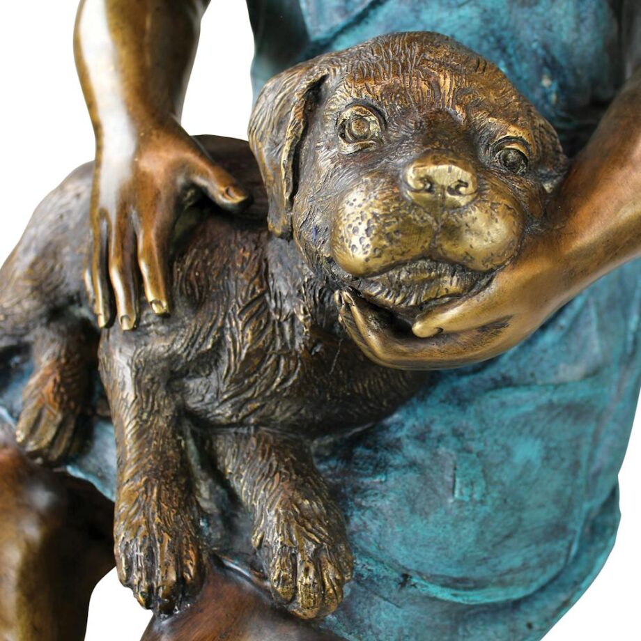 Sitting Savannah, Girl with Dog Cast Bronze Garden Statue
