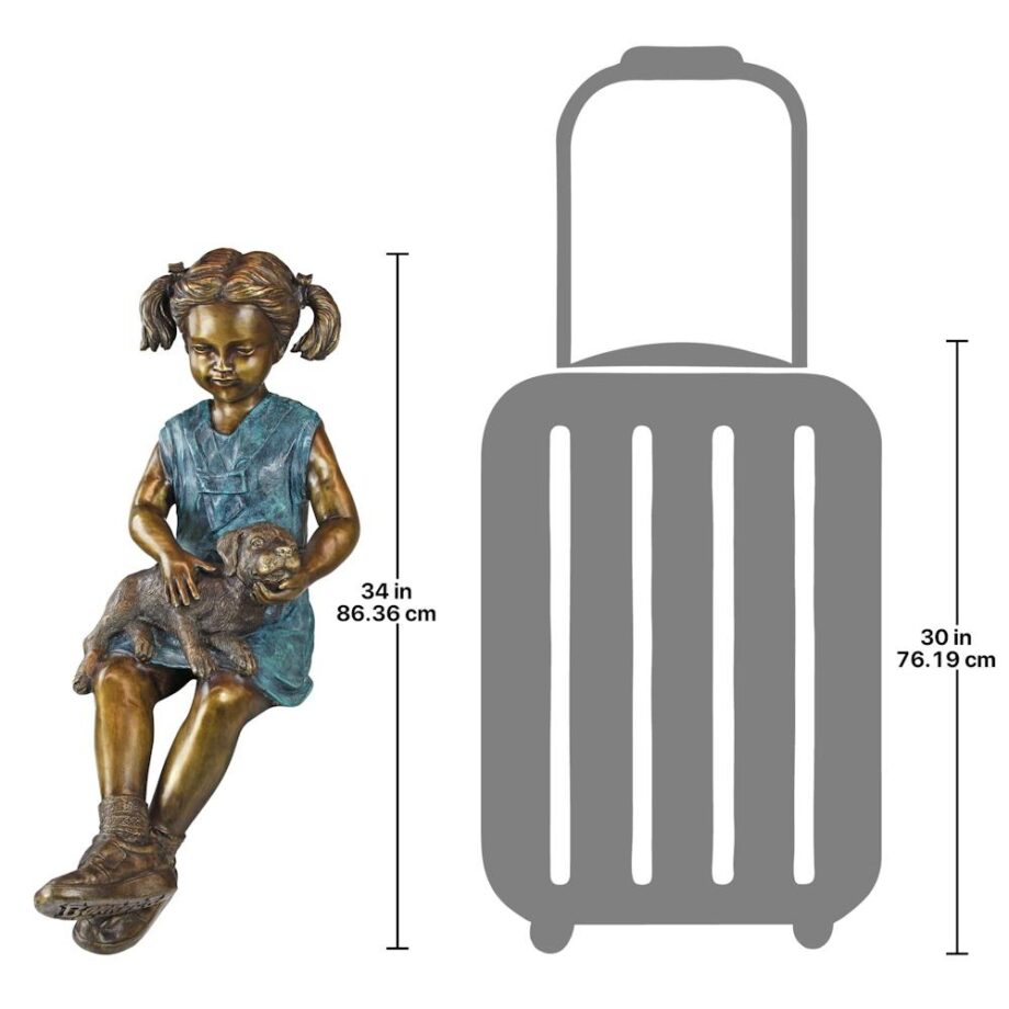 Sitting Savannah, Girl with Dog Cast Bronze Garden Statue
