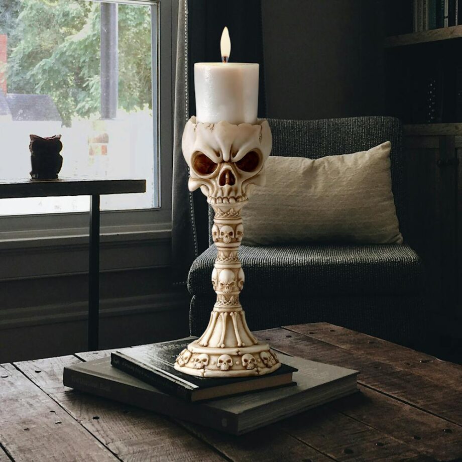 Skullduggery Skull and Bones Sculptural Candlestick: Each QS23844
