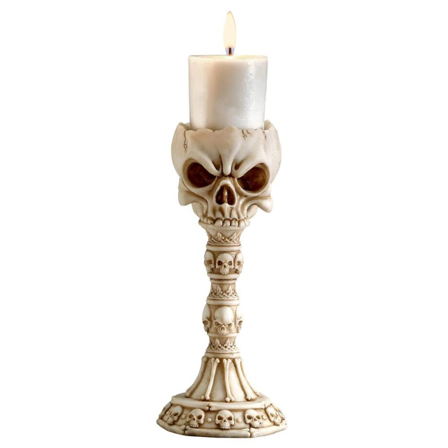 Skullduggery Skull and Bones Sculptural Candlestick: Each