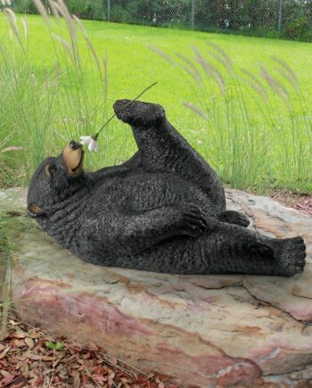 Smell the Flowers Black Bear Garden Statue QM16036