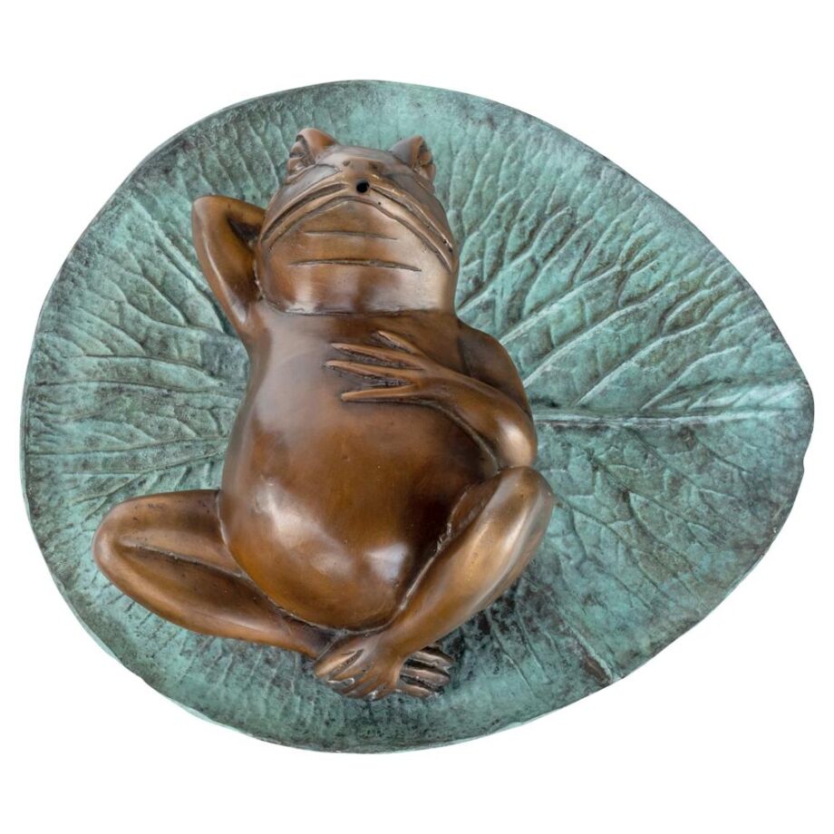 Spitting Frog on Lily Pad Bronze Garden Statue