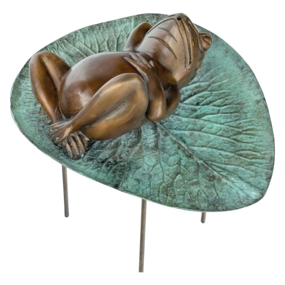 Spitting Frog on Lily Pad Bronze Garden Statue