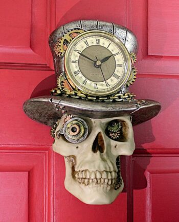 Steampunk Mad Hatter Skull Sculptural Wall Clock JQ11941