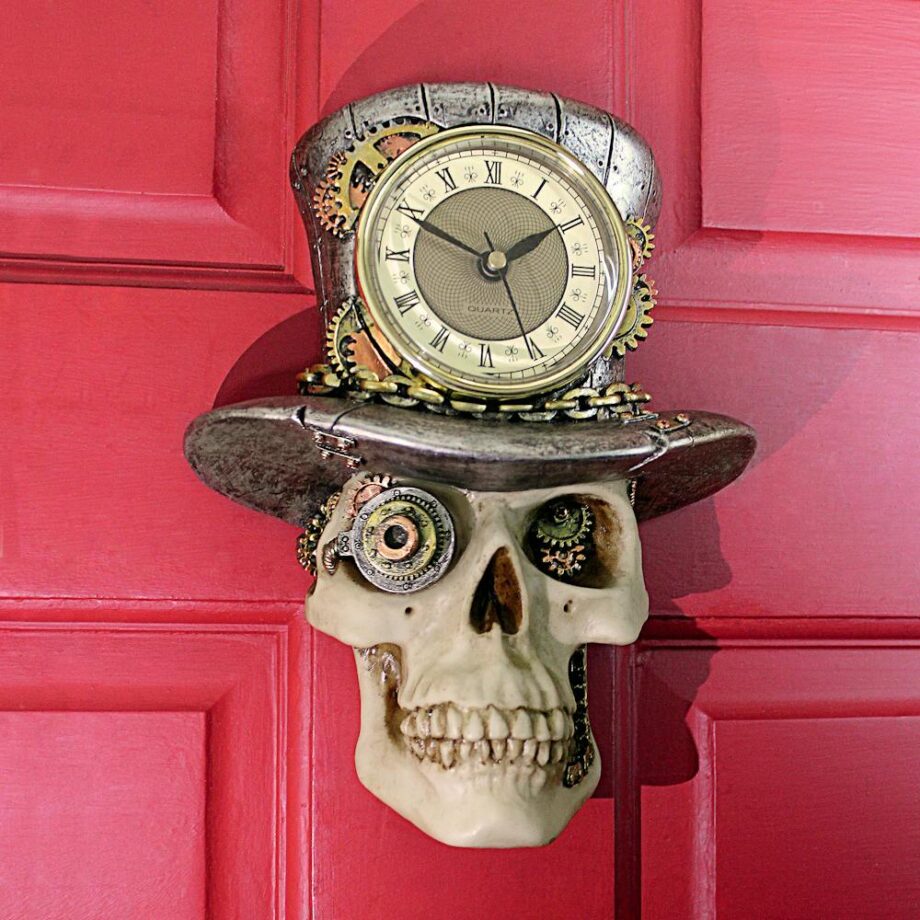 Steampunk Mad Hatter Skull Sculptural Wall Clock JQ11941