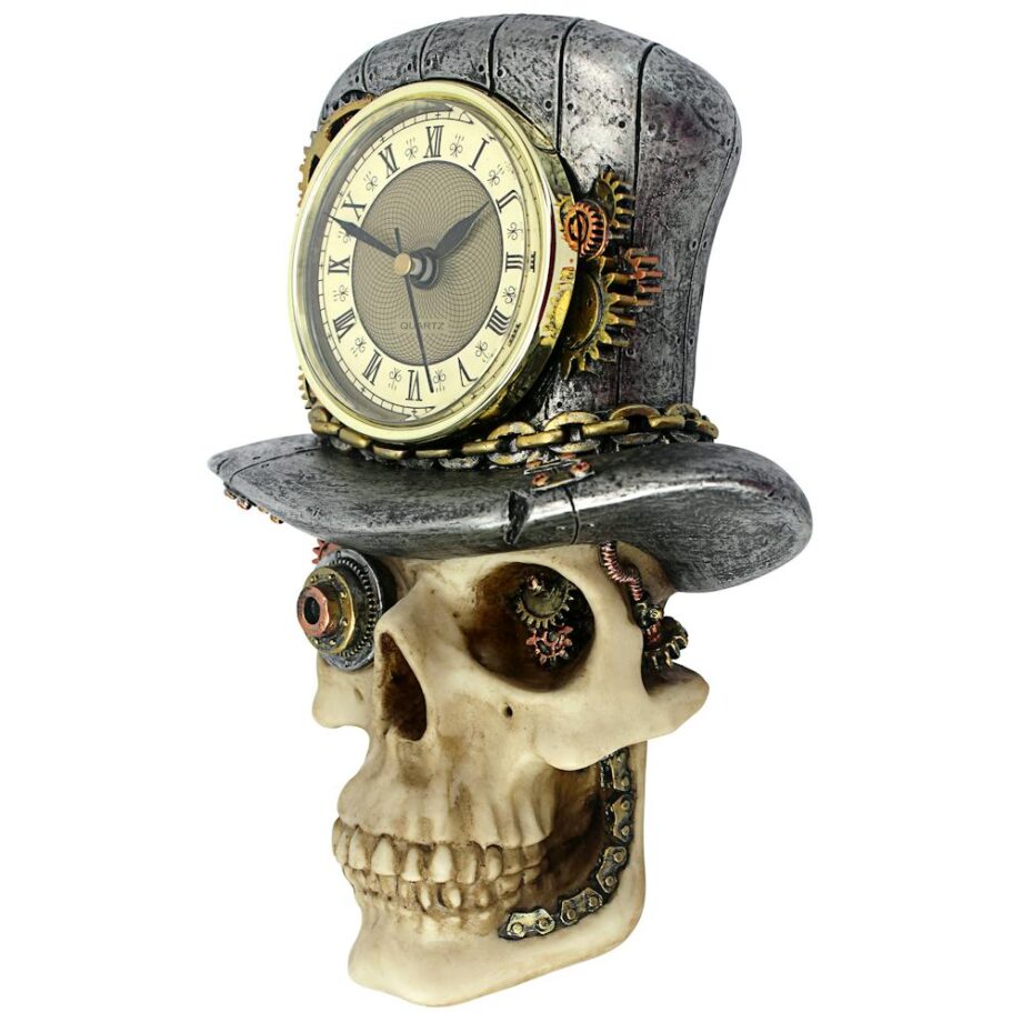 Steampunk Mad Hatter Skull Sculptural Wall Clock