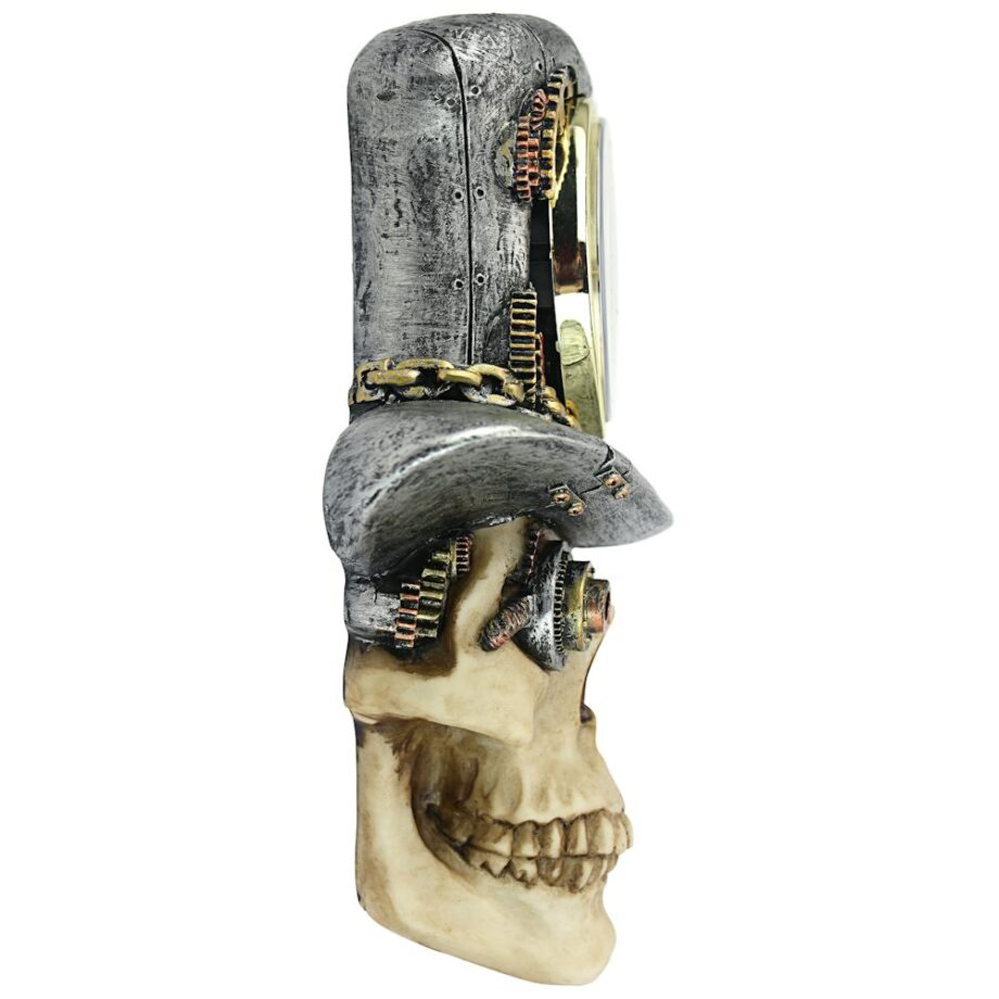 Steampunk Mad Hatter Skull Sculptural Wall Clock