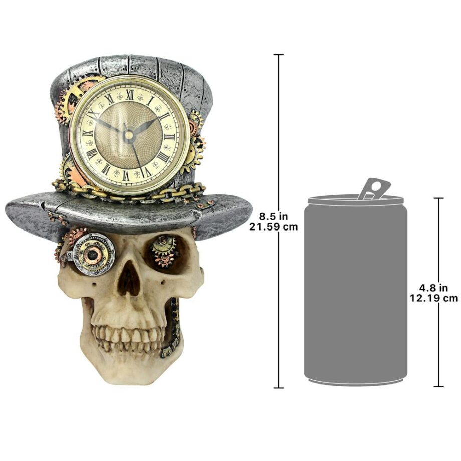 Steampunk Mad Hatter Skull Sculptural Wall Clock