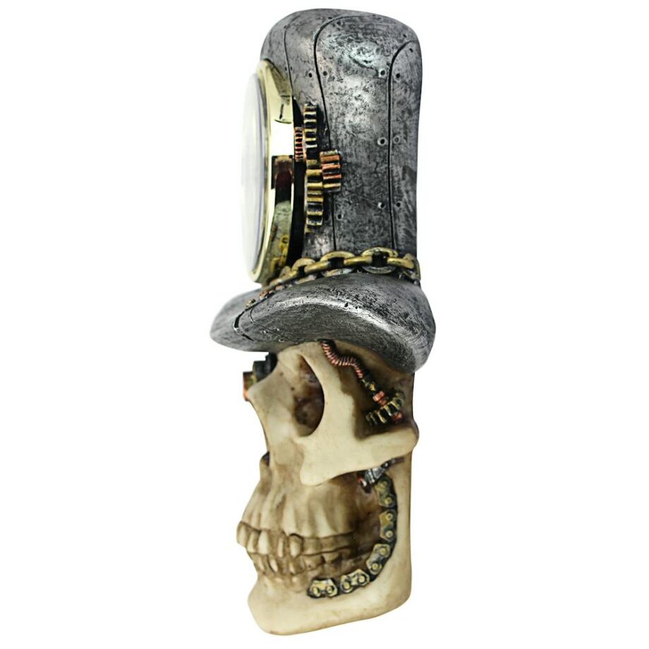 Steampunk Mad Hatter Skull Sculptural Wall Clock