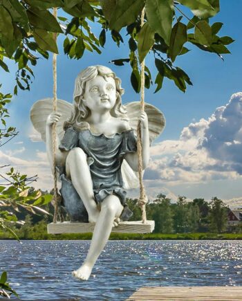 Summertime Fairy on a Swing Hanging Statue EU42046