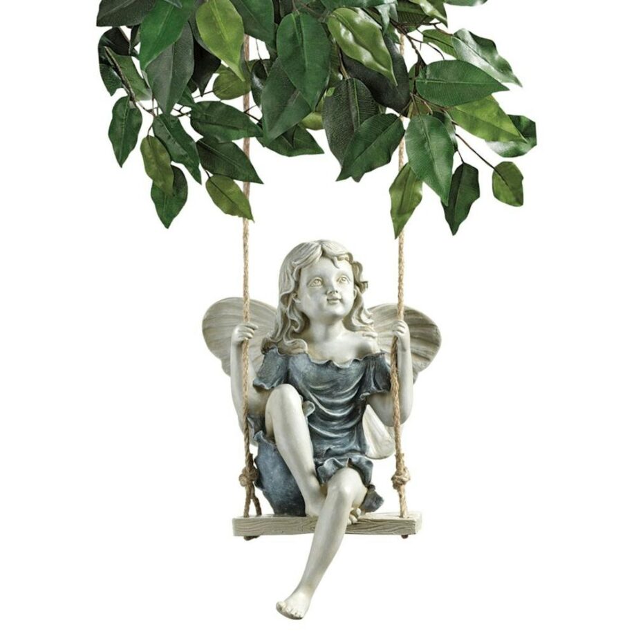 Summertime Fairy on a Swing Hanging Statue