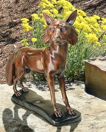 The Wary Standing Fox Cast Bronze Garden Statue KW28954