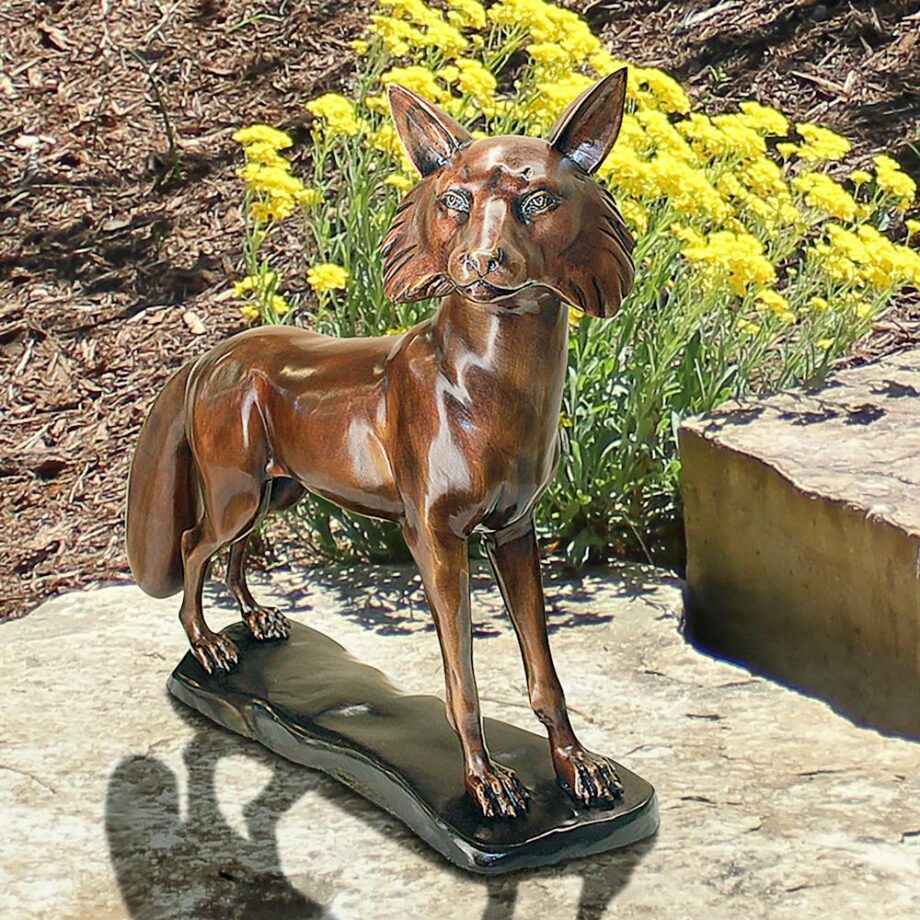 The Wary Standing Fox Cast Bronze Garden Statue KW28954