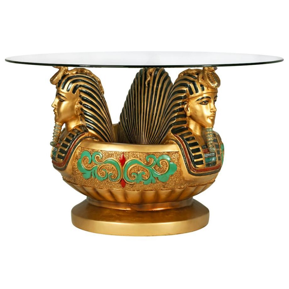 Three Heads of Tutankhamen Sculptural Glass-Topped Table