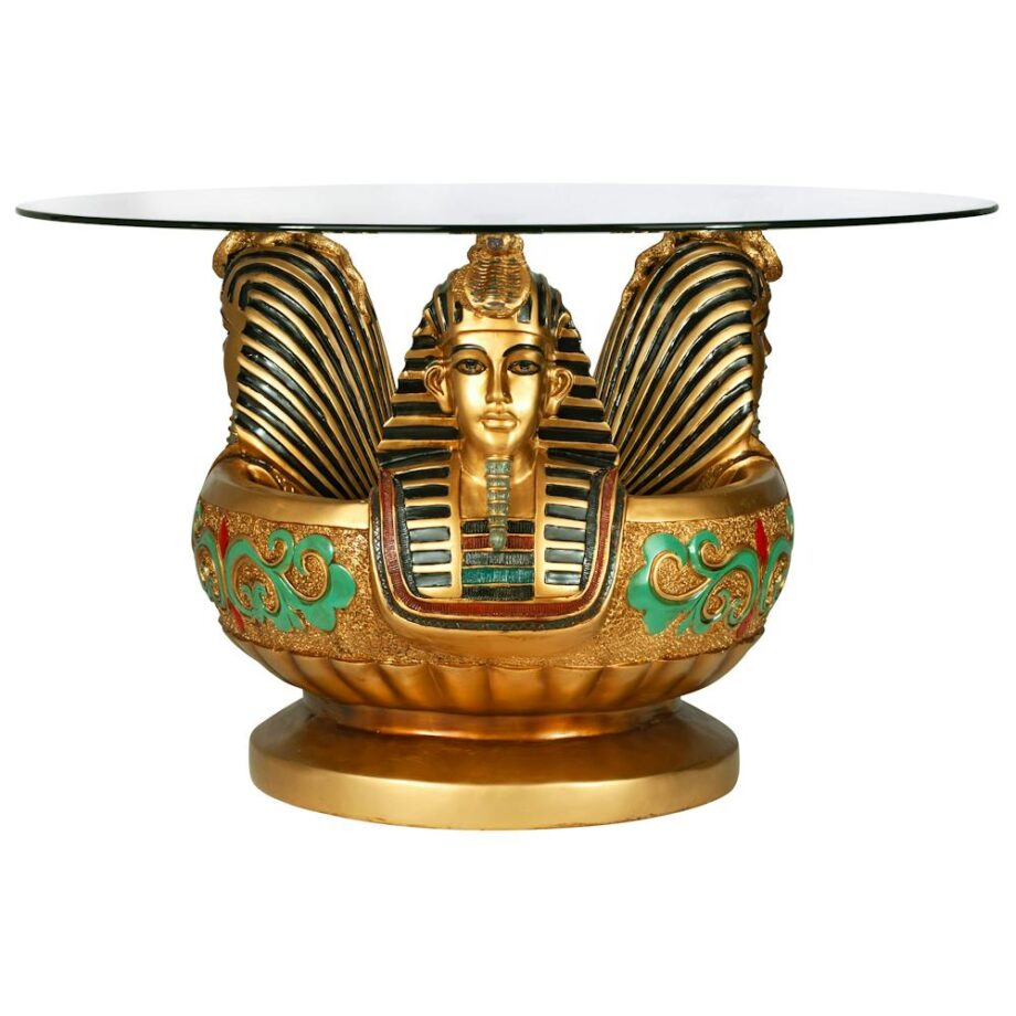 Three Heads of Tutankhamen Sculptural Glass-Topped Table