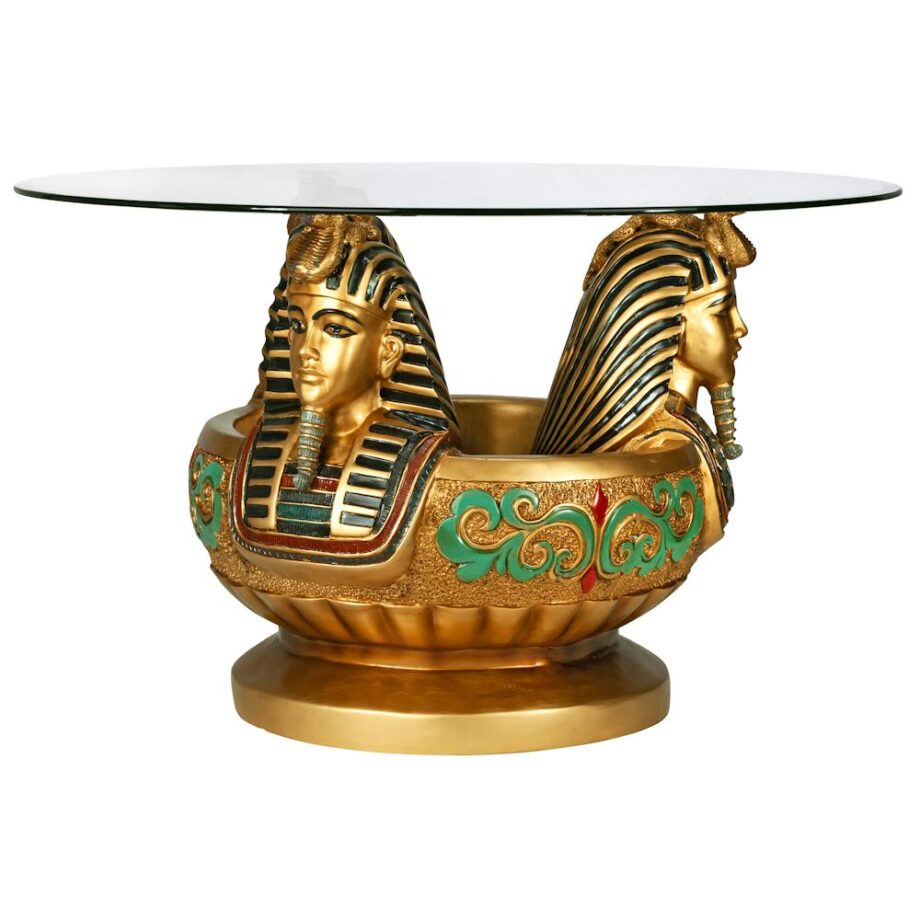 Three Heads of Tutankhamen Sculptural Glass-Topped Table