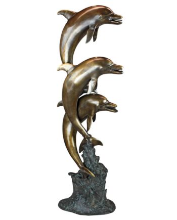 Triple Leaping Dolphins Cast Bronze Garden Statue AS23142