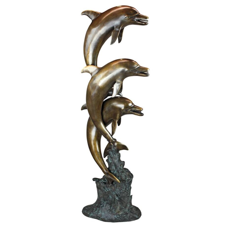 Triple Leaping Dolphins Cast Bronze Garden Statue AS23142