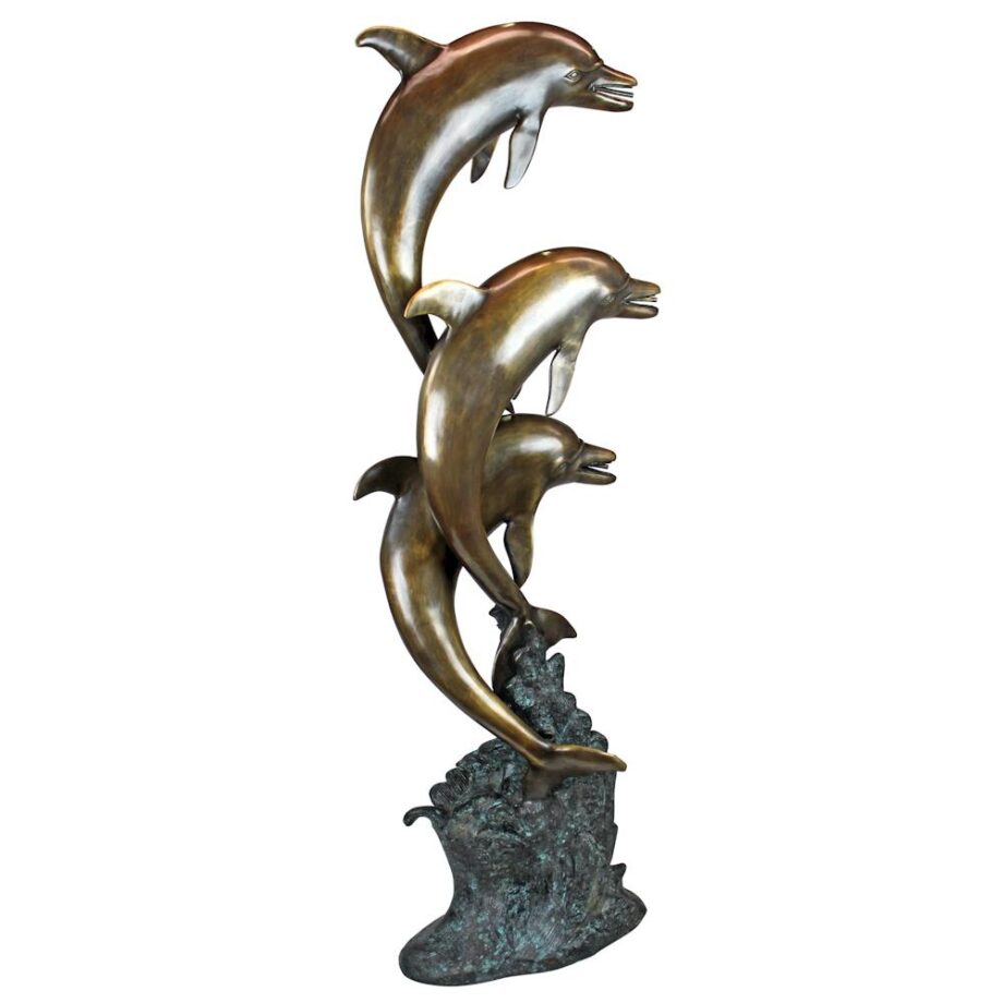 Triple Leaping Dolphins Cast Bronze Garden Statue