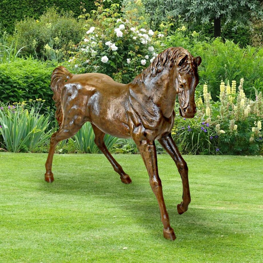 Trotting Thoroughbred Horse Cast Bronze Garden Statue AS23232