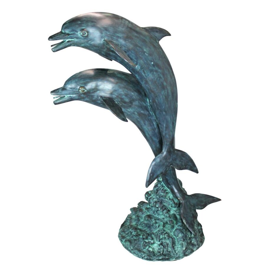 Twin Dolphins in Tandem Bronze Garden Statue PK739