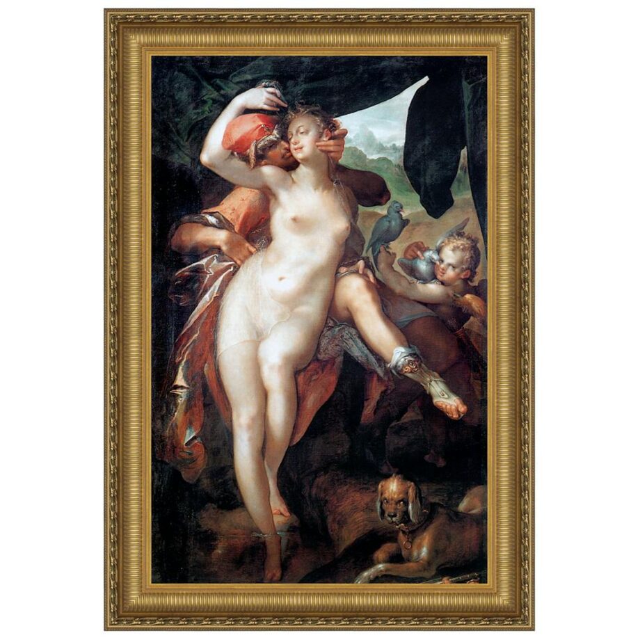 Venus and Adonis Framed Canvas Replica Painting: Small DA3211