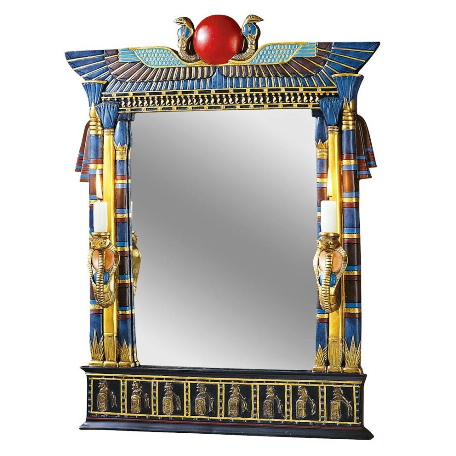 Wadjet Egyptian Wall Mirror with Cobra Sconces