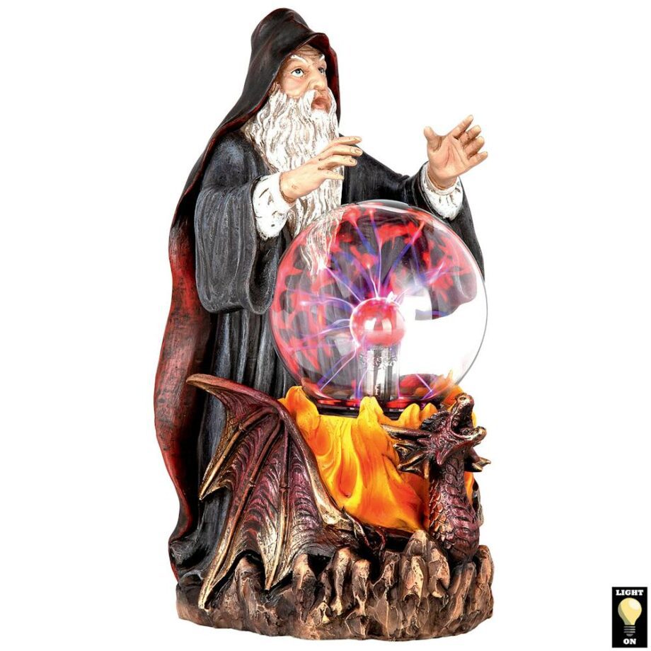 Wizard's Crystal Ball Illuminated Gothic Statue JQ12614