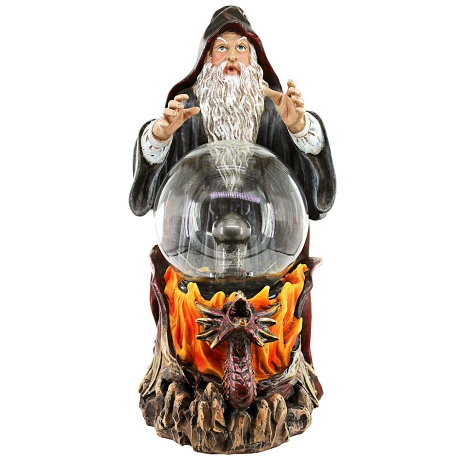 Wizard's Crystal Ball Illuminated Gothic Statue