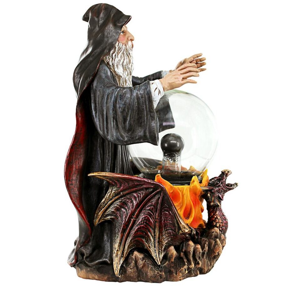 Wizard's Crystal Ball Illuminated Gothic Statue