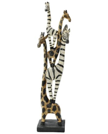 Zebra and Giraffe Menagerie African Totem Statue QS92050