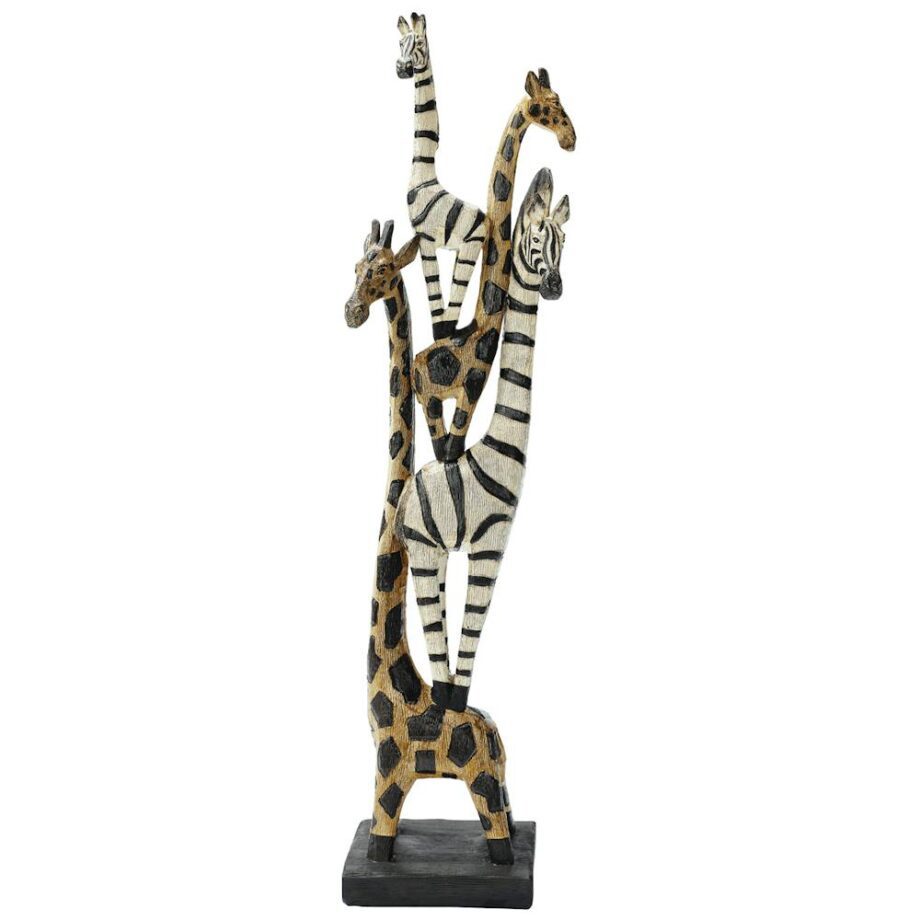 Zebra and Giraffe Menagerie African Totem Statue QS92050